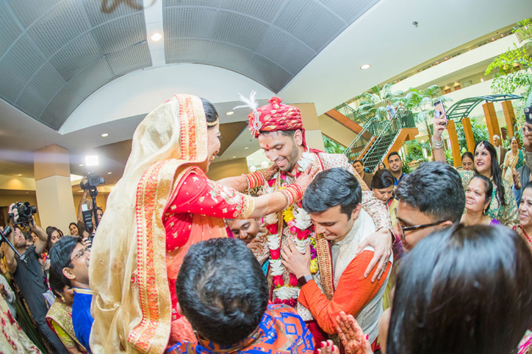 Indian Bride and Groom at their Garland Ceremony