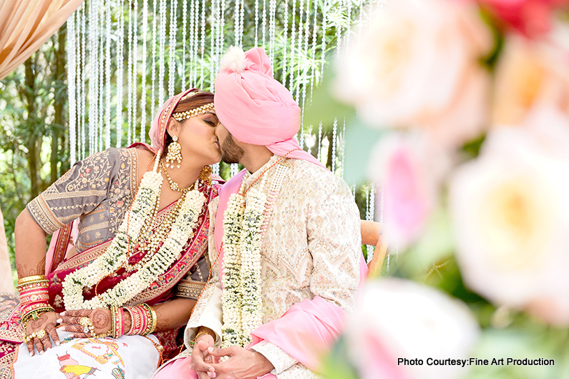 Romantic moment for indian wedding couple 