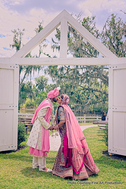 Romantic moment for indian wedding couple