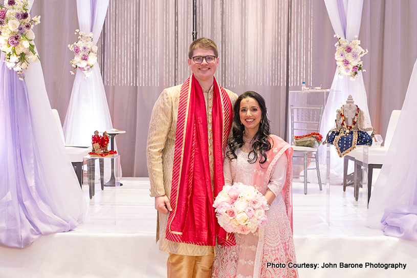 Indian wedding couple at marriage hall