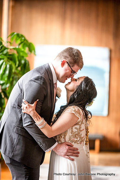 What a romantic moment for newly married wedding couple