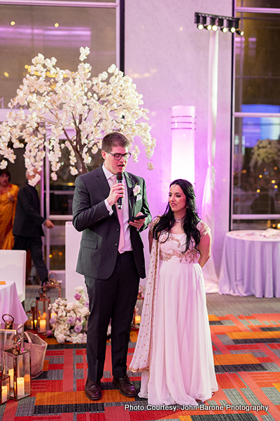 Indian wedding couple at reception party