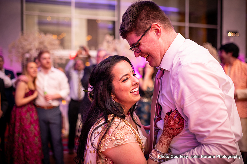 Indian wedding couple enjoying at wedding party