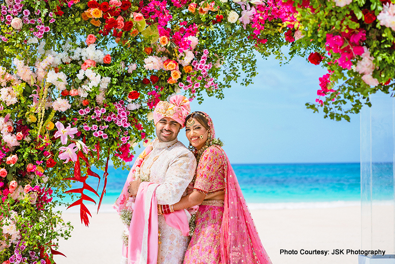 Outdoor photoshoot of indian wedding couple