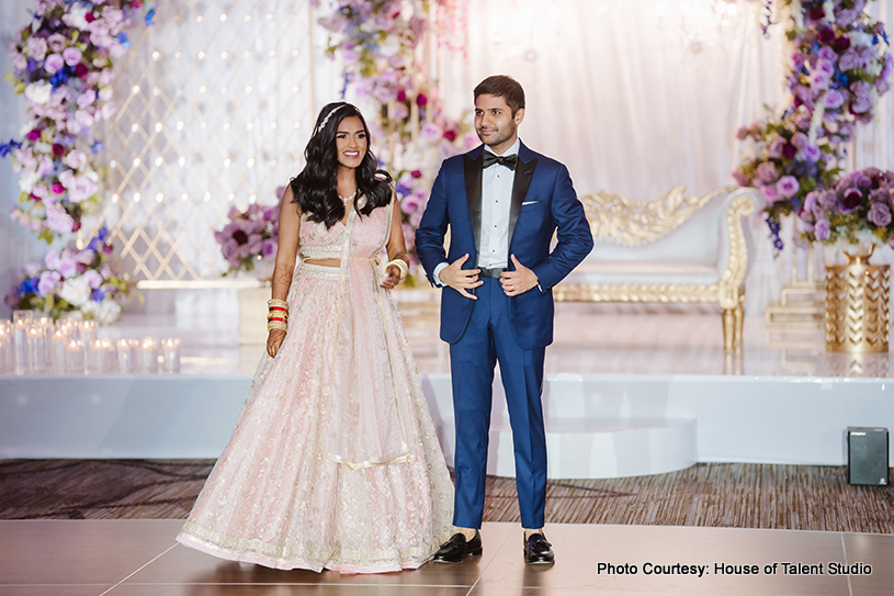 Beautiful wedding couple at reception