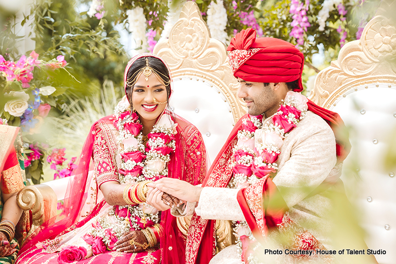 Indian wedding couple doing hindu wedding rituals